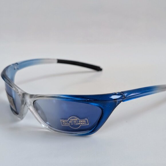 NWT Vintage 90's PC Rectangle Sport Wrap Sunglasses (Clear/Blue) - Picture 3 of 5